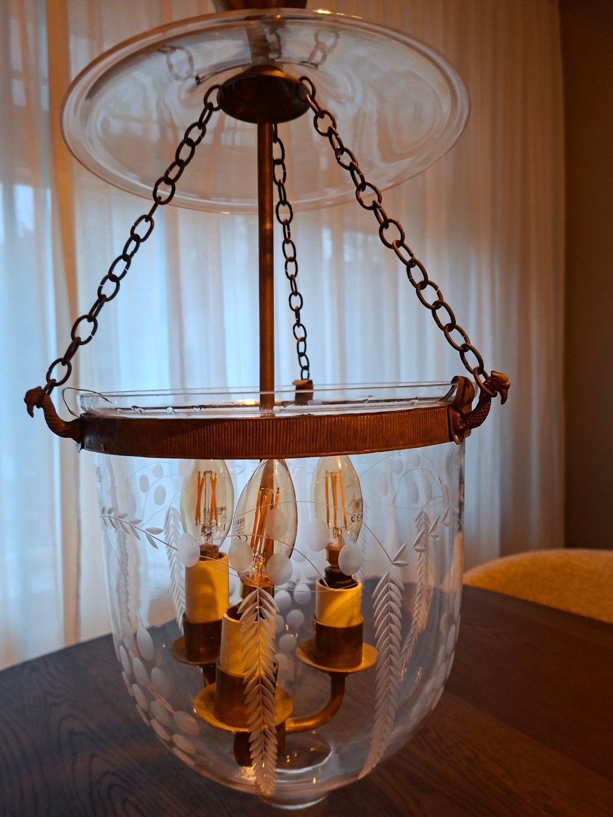 Klass. hanglamp lantaarn met messing – Bell jar /Hundi lamp, Ophalen, Gebruikt, Georgisch, E14 (klein)