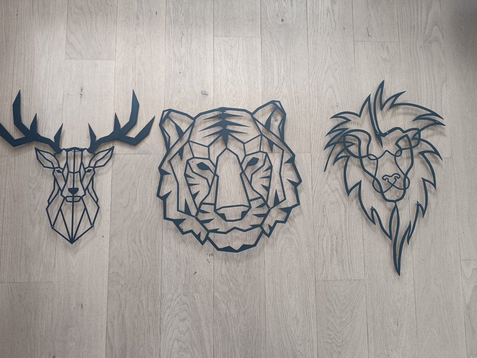 Metalen wanddecoratie set (3 stuks) - Hert, Tijger, Leeuw, Ophalen