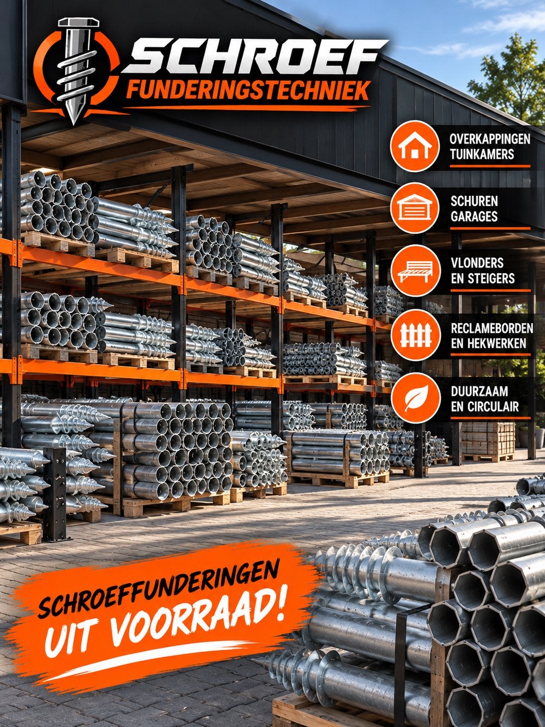 SCHROEFPALEN – DUURZAME FUNDERING | LEVERING & MONTAGE N-NL, Ophalen, Zo goed als nieuw
