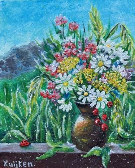 Summer Bouquet (Acrylic painting by Kuijken, 24x30 cm), Ophalen of Verzenden, Nieuw, Acrylverf