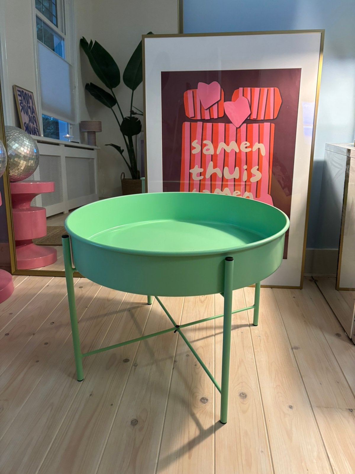 Tafeltje ikea groen, Huis en Inrichting, Ophalen, 50 tot 100 cm, Rond, Zo goed als nieuw