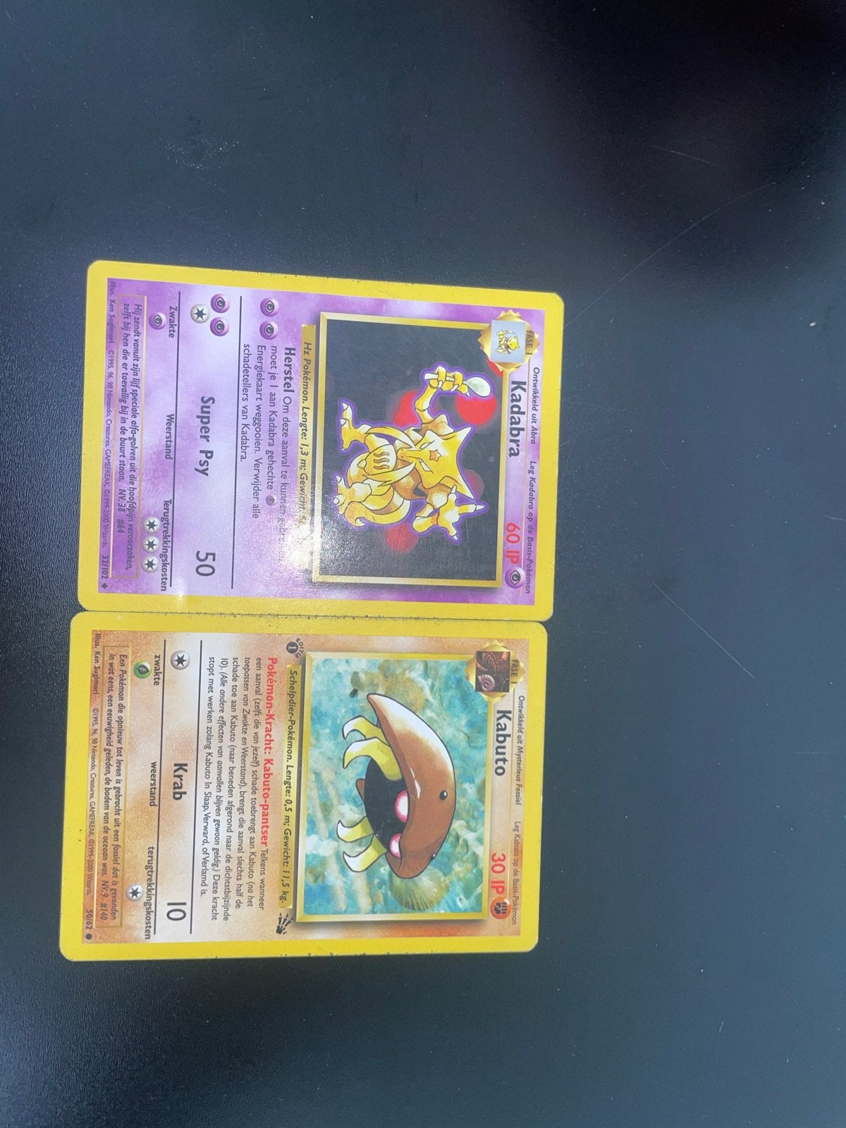 Vintage Nederlandse Pokémon kaarten - Kadabra & Kabuto, Ophalen of Verzenden, Gebruikt, Meerdere kaarten