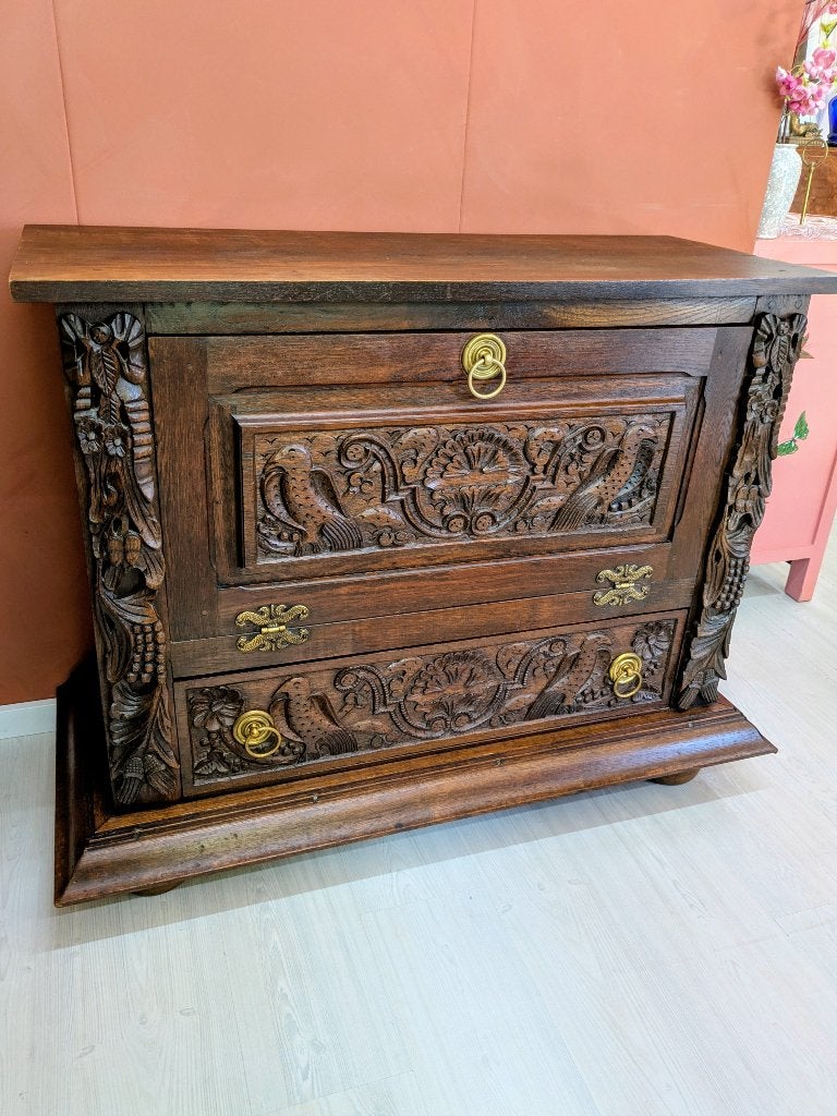 Koloniaal Dressoir Houtsnijwerk Oosters, Huis en Inrichting, 100 tot 150 cm, Koloniaal Oosters, Ophalen of Verzenden, Zo goed als nieuw
