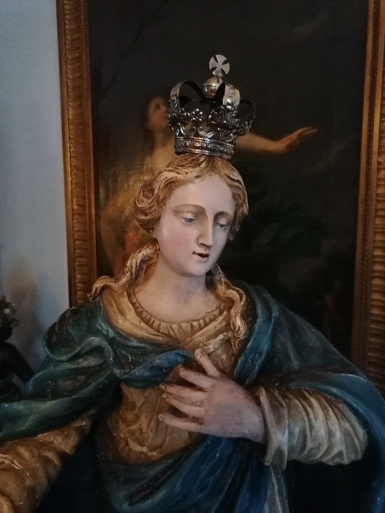 Antiek baroque hout poly chrome madonna omstreeks 1700, Ophalen