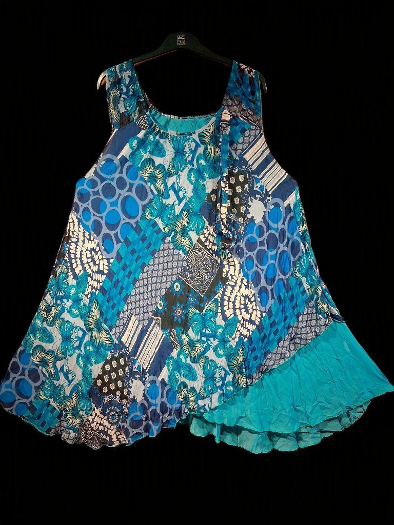 chiffon tuniekjurkje multi blauw One Size, Kleding | Dames, Ophalen of Verzenden, Gedragen, Blauw, Jurk
