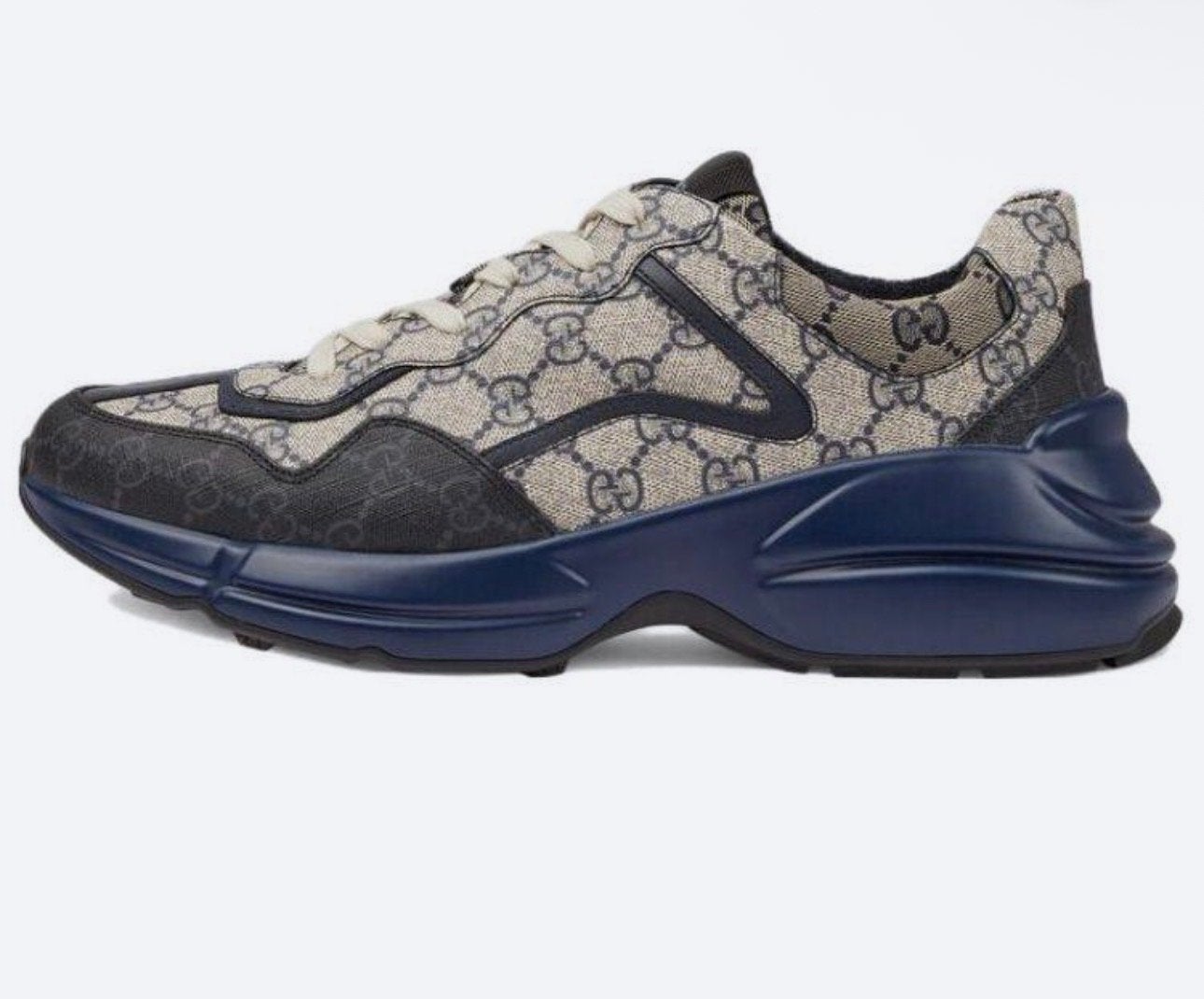 Gucci GG Rhyton 'Beige Blauw Monogram' Sneakers, Blauw, Ophalen of Verzenden, Sneakers of Gympen, Zo goed als nieuw