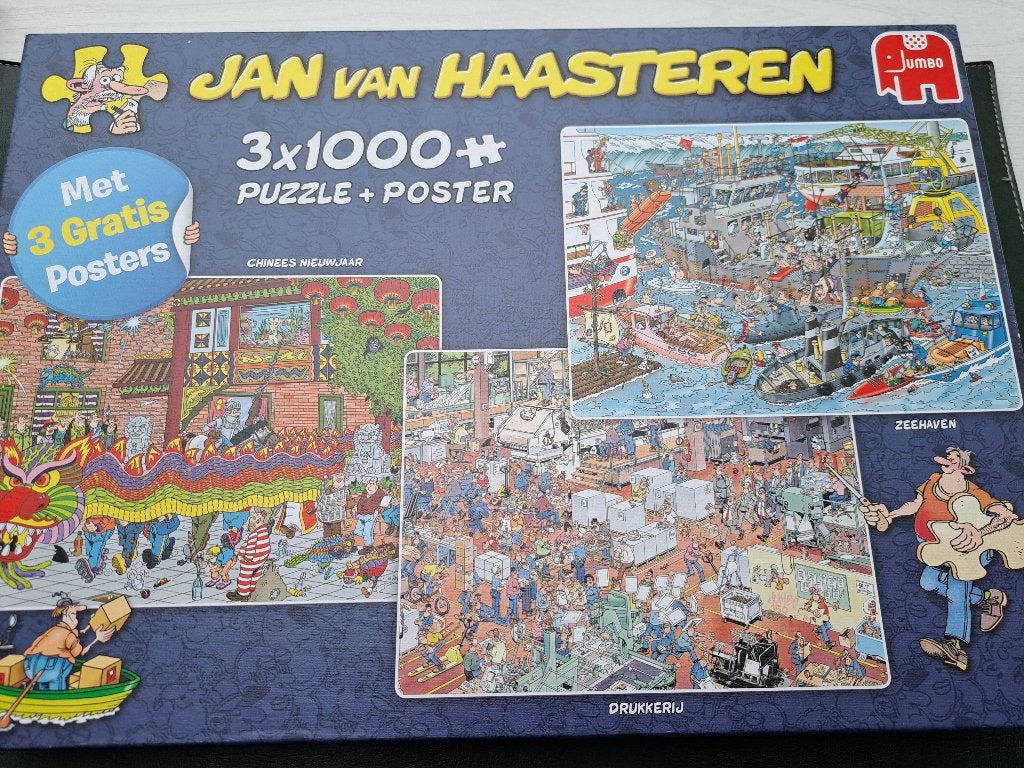 Legpuzzels Jan van Haasteren 3 x 1000, Ophalen of Verzenden, 500 t/m 1500 stukjes, Zo goed als nieuw, Legpuzzel