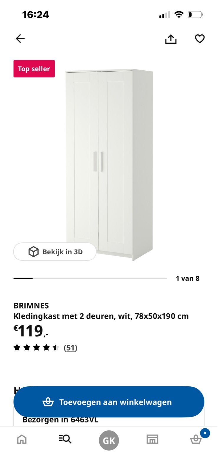 IKEA BRIMNES kledingkast - Gebruikt, Huis en Inrichting, Kasten | Kledingkasten, Ophalen, Gebruikt, 50 tot 100 cm, 150 tot 200 cm