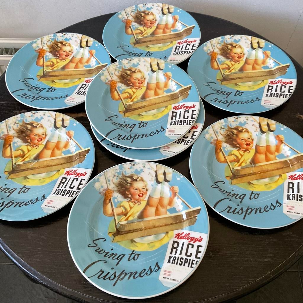 VINTAGE KELLOGG’S RICE KRISPIES BORDEN 9 Diner en 4 Ontbijt, Huis en Inrichting, Overige typen, Ophalen of Verzenden, Zo goed als nieuw