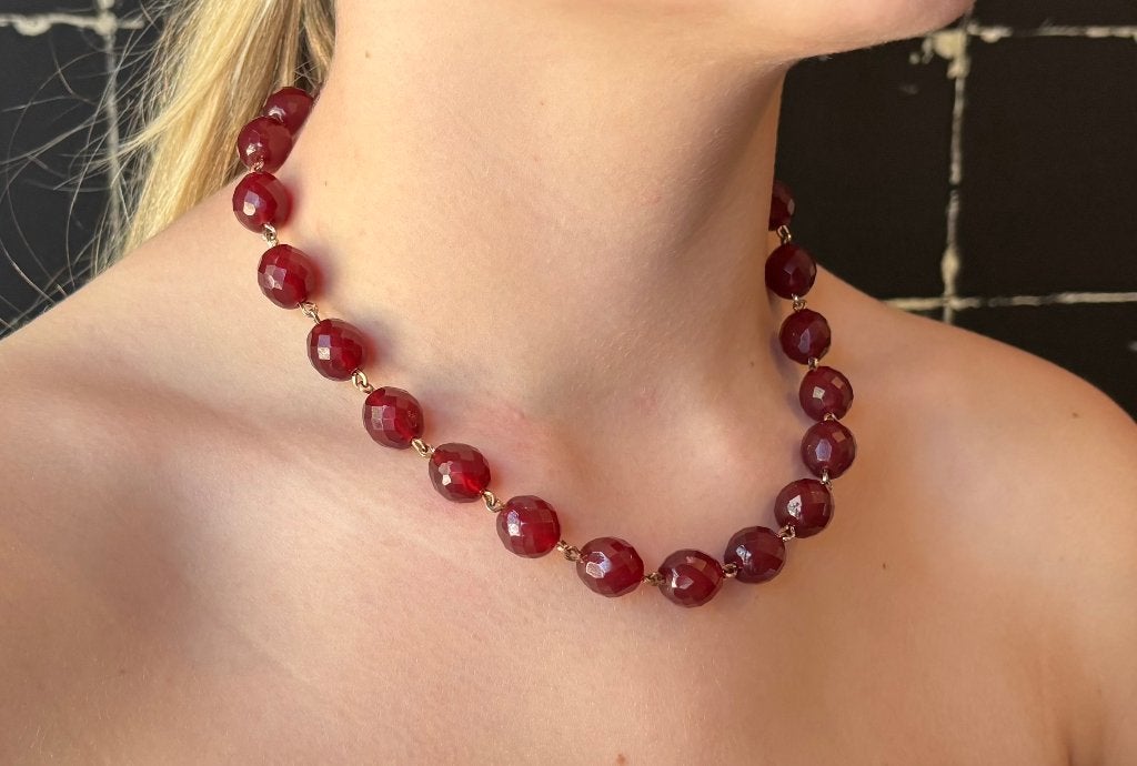 Carneool vintage ketting slot goud en draad uniek dames, Ophalen of Verzenden, Goud, Ketting, Met edelsteen
