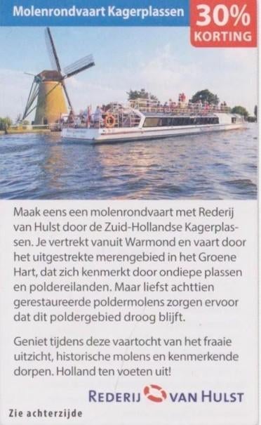 Molenrondvaart Kagerplassen 30% korting, Tickets en Kaartjes, Drie personen of meer, Kortingsbon