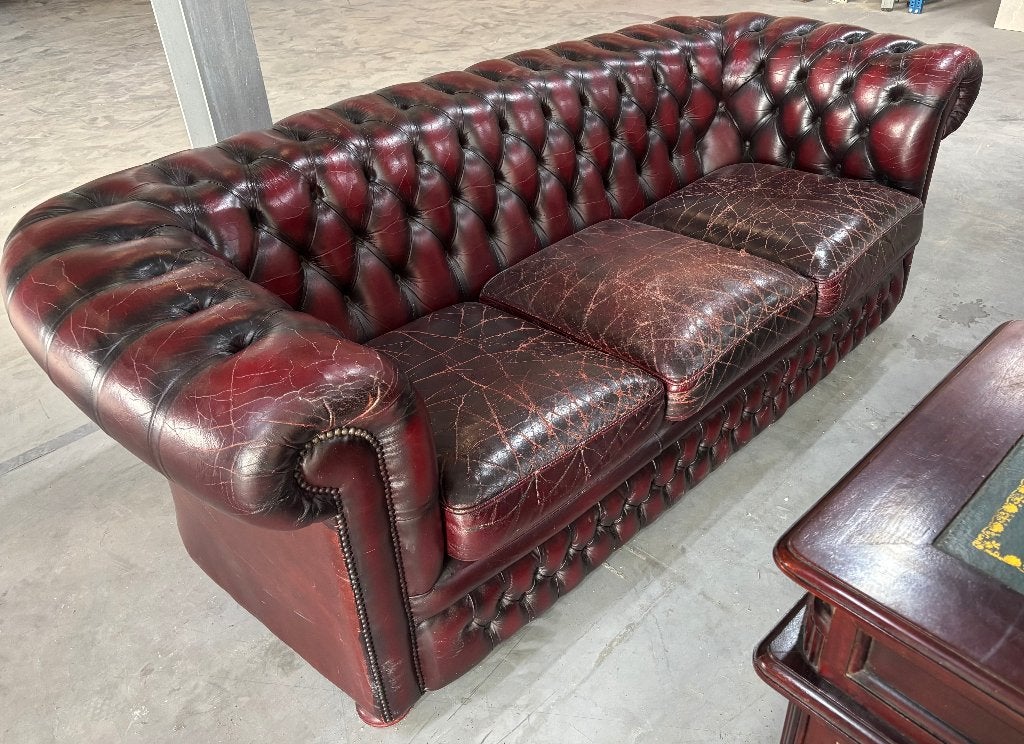 Chesterfield 3 zits bank, Huis en Inrichting, Banken | Bankstellen, Ophalen, Gebruikt, 150 tot 200 cm, Vintage