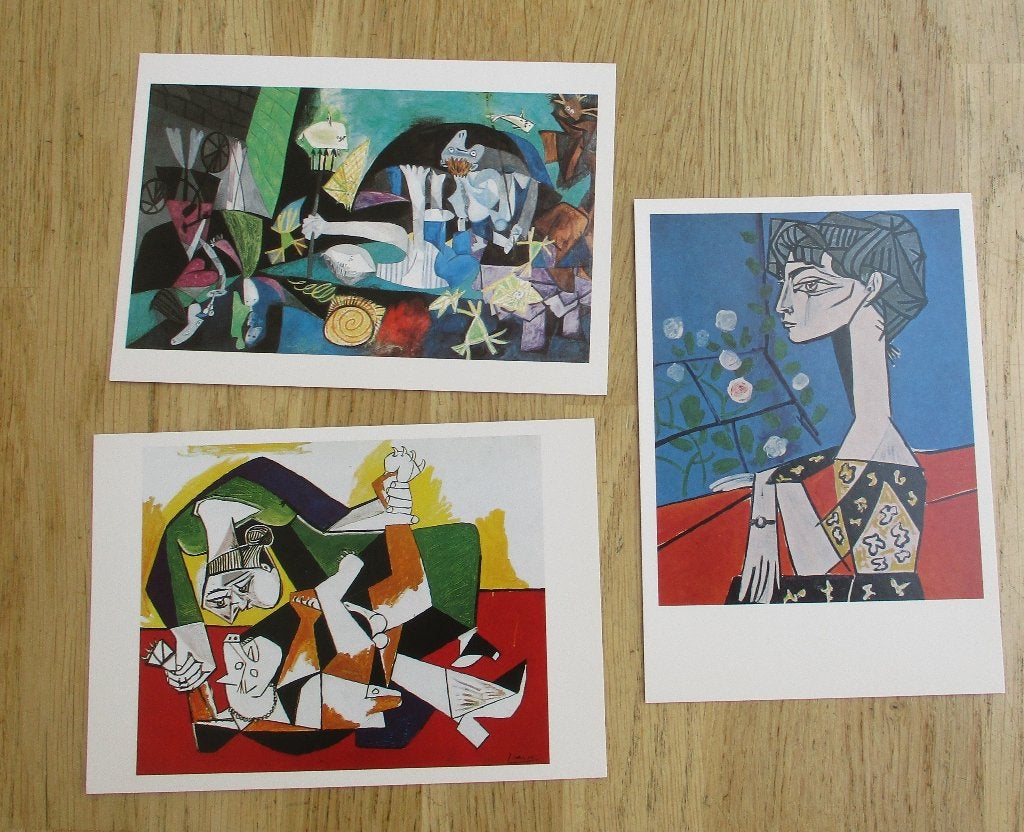 Picasso 3 kunstkaart woman dog portret jacqueline fishing, Ophalen of Verzenden, 1980 tot heden, Overige thema's