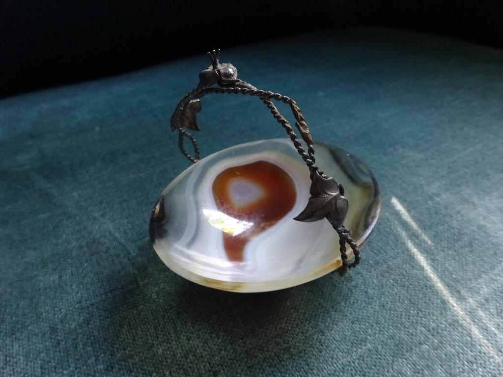 Artcristal Bohemia: miniatuurschaaltje agaat zilver hengsel, Antiek en Kunst, Ophalen