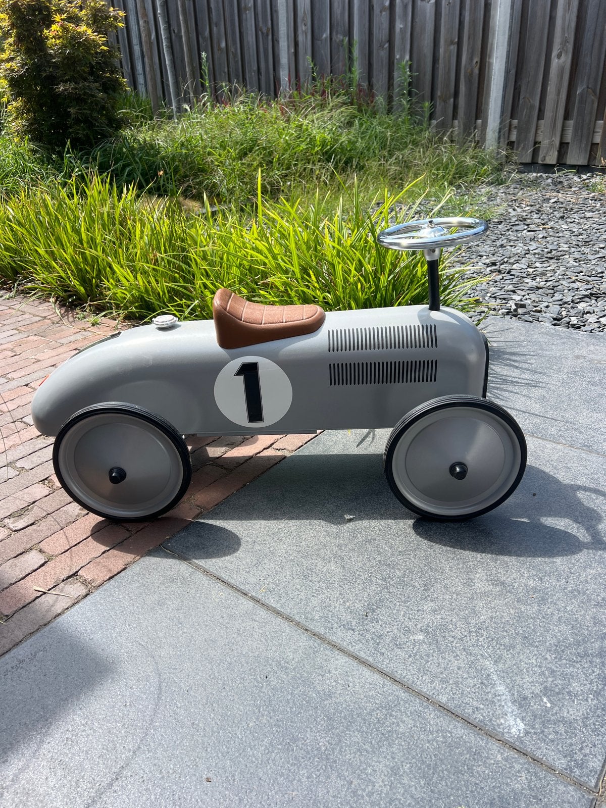 Retro loopauto grijs met nummer 1, Ophalen, Zo goed als nieuw, Loopvoertuig
