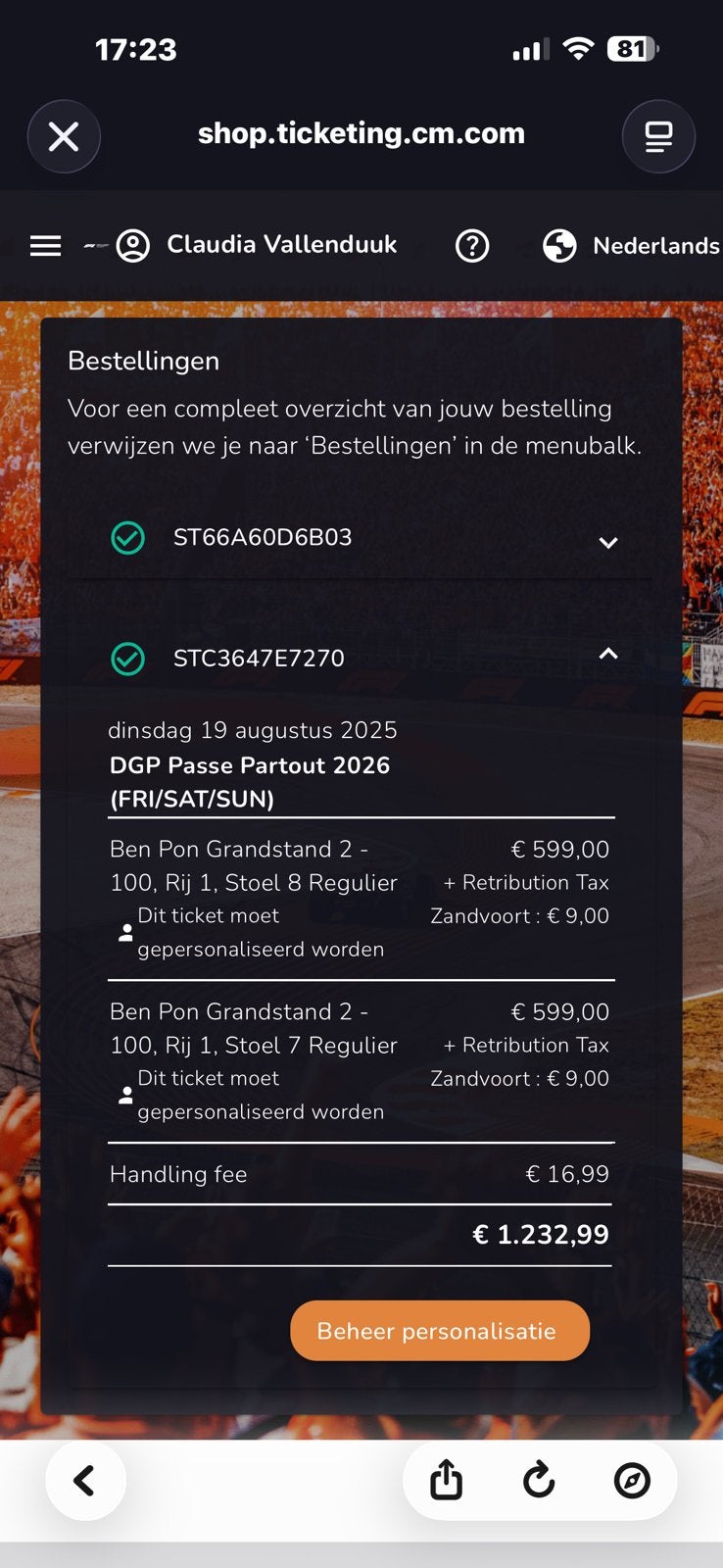 Kaartje voor de DutchGP Final Lap, Eén persoon