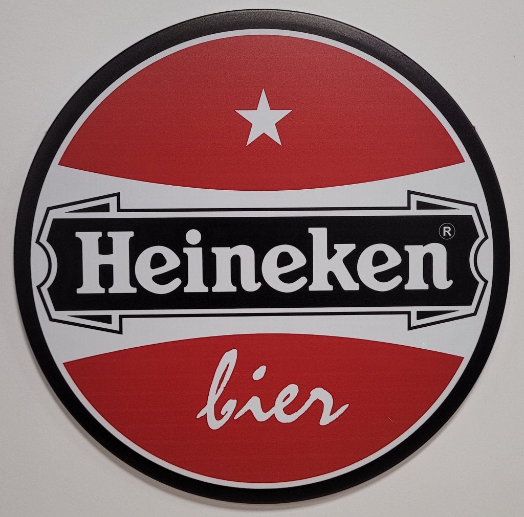 Heineken bier oud logo rond reclamebord van metaal decoratie, Ophalen of Verzenden, Nieuw, Reclamebord, Plaat of Schild, Overige merken