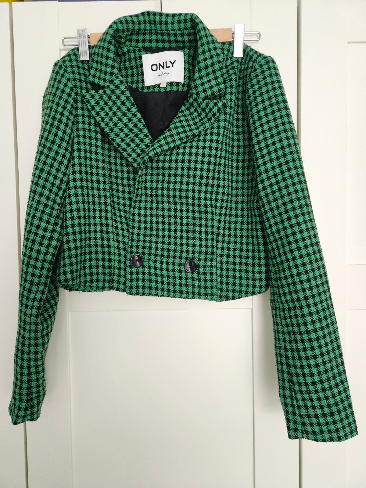 ONLY Groen/Zwart Pied-de-Poule Cropped Blazer Maat 34, Ophalen of Verzenden, Maat 34 (XS) of kleiner, Groen, ONLY
