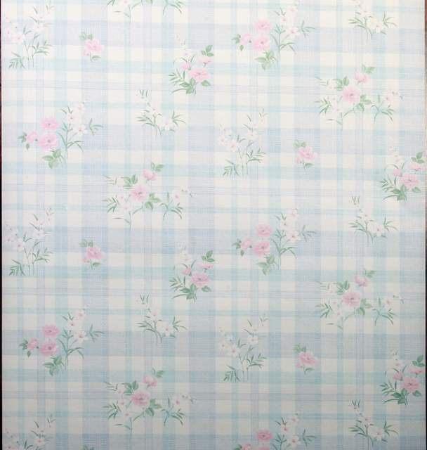12472 Vintage keukenbehang ruitjes en bloemen swiet, Verzenden, Minder dan 10 m², Blauw