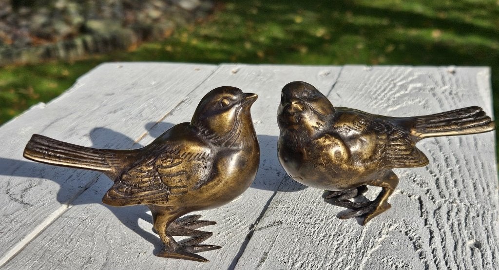VOGELS / set / brons / MUSSEN / tuinbeeld, Dierenbeeld, Nieuw, Info@huisentuindecoratiemarie.nl, Huis en tuin decoratie marie