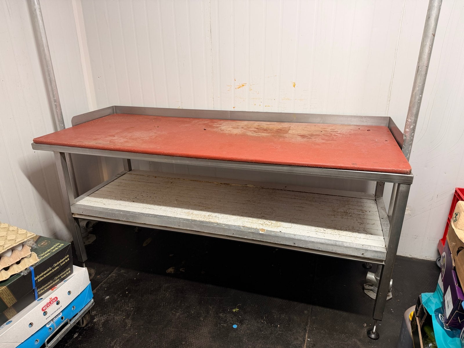 Slagerij werktafel RVS met snijplank en legplank 180cm, Ophalen, Gebruikt, Bakkerij en Slagerij