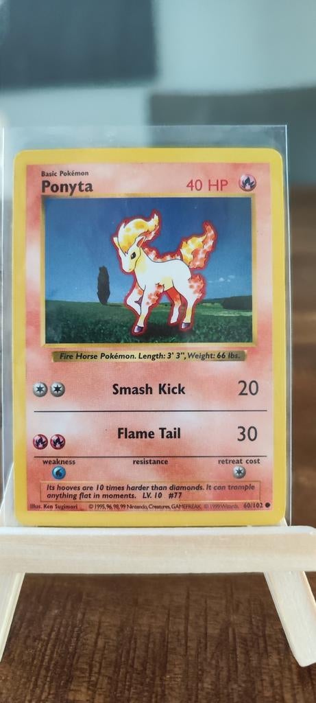 Ponyta Base Set Shadowless Pokémon Kaart, Ophalen of Verzenden, Gebruikt, Losse kaart