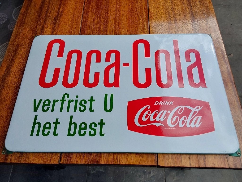 Emaille Reclamebord Bord Coca Cola Langcat Bussum, Ophalen of Verzenden