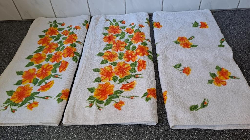 3 Vintage Handdoeken De Haas & van Brero 92x50 cm, Handdoek, Oranje, Ophalen of Verzenden, Zo goed als nieuw
