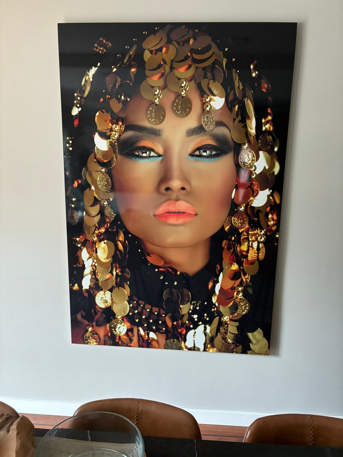 Fotokunst op plexiglas queen of gold 120x180, Ophalen, Zo goed als nieuw, 100 tot 125 cm, Foto of Poster