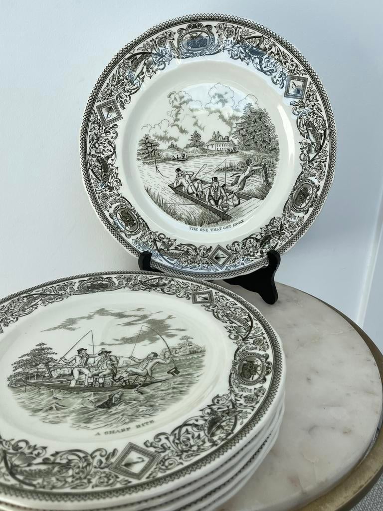 6x Mason's Patent Ironstone dinerborden Angling Series 26cm, Ophalen of Verzenden