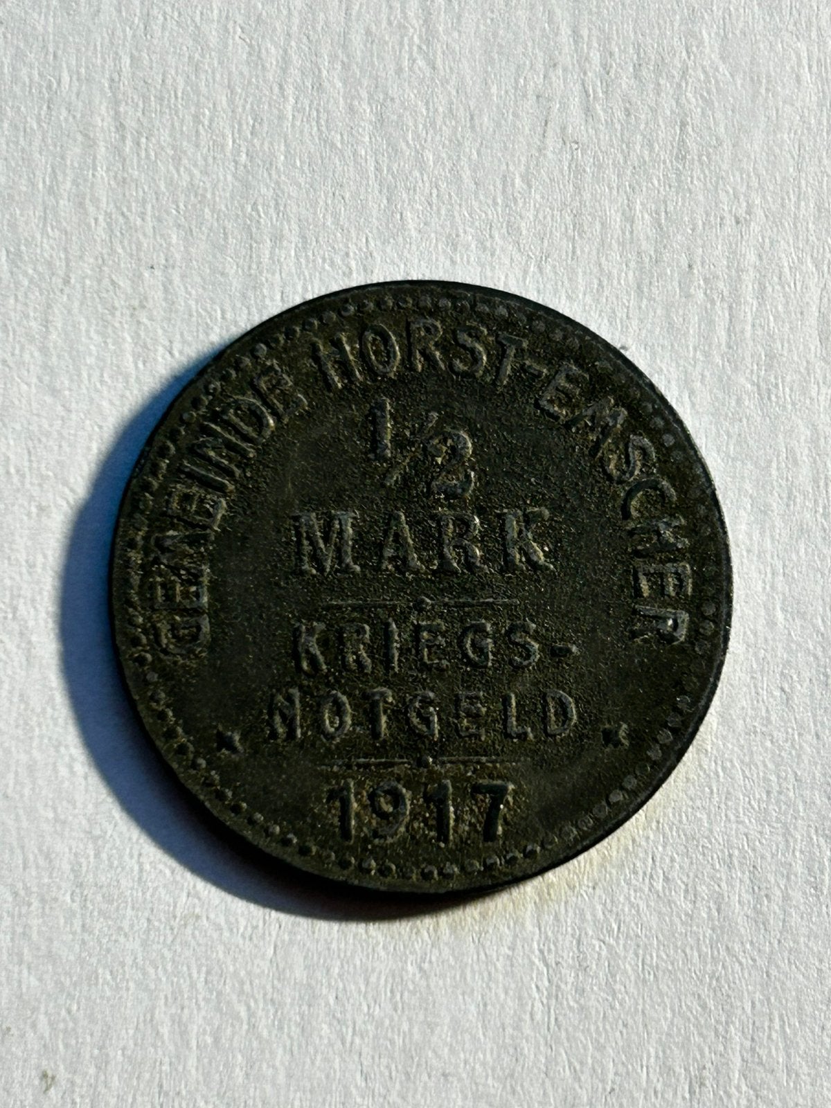Duitse Noodmunt ½ Mark 1917 – Horst-Emscher Notgeld, Postzegels en Munten, Ophalen of Verzenden, Duitsland, Losse munt
