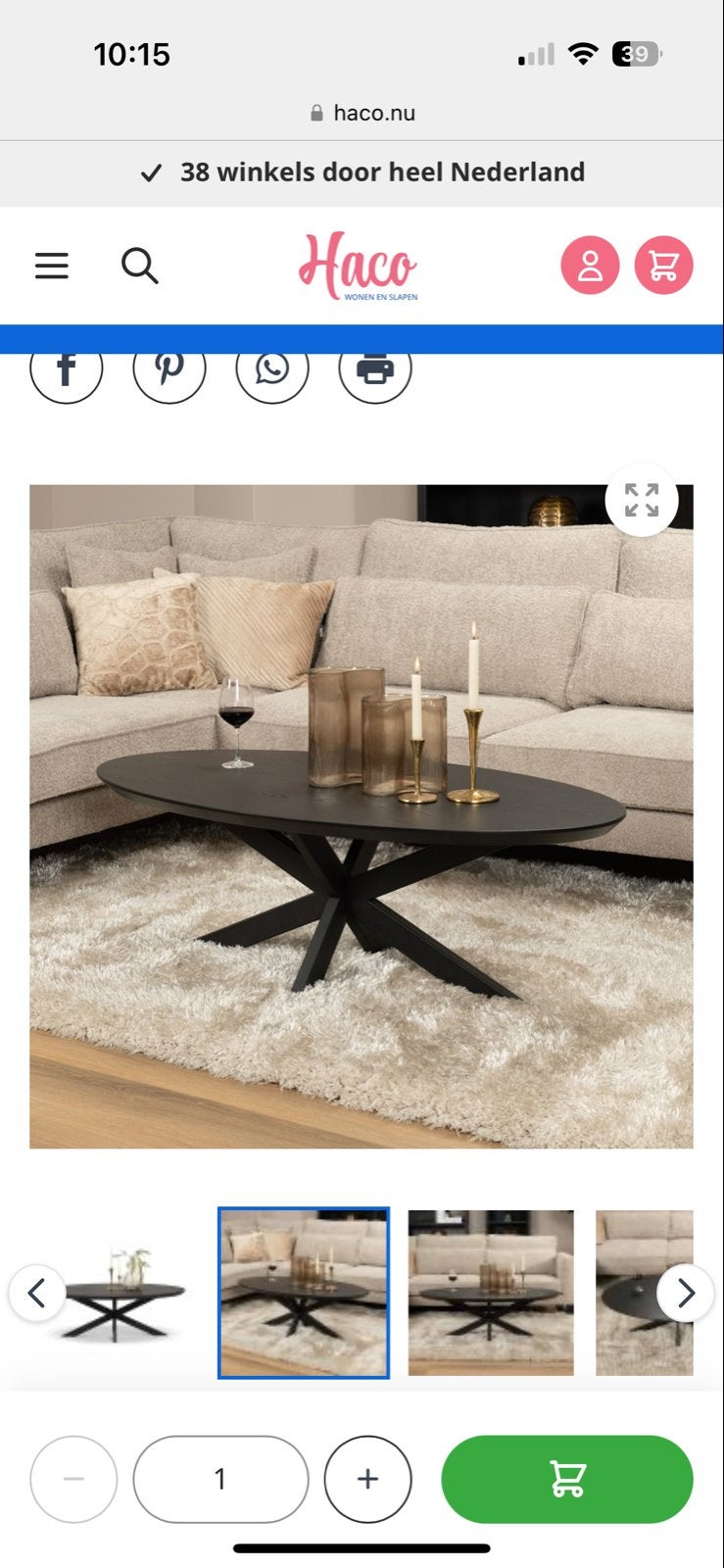 ovale eettafel/salontafel zwart hout eiken, Ophalen, 100 tot 150 cm, Zo goed als nieuw, Vijf personen of meer