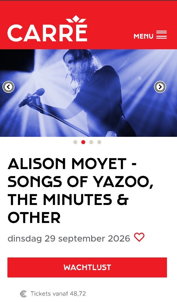 2 Kaarten Alison Moyet Carre 29 september, Tickets en Kaartjes, Twee personen, September