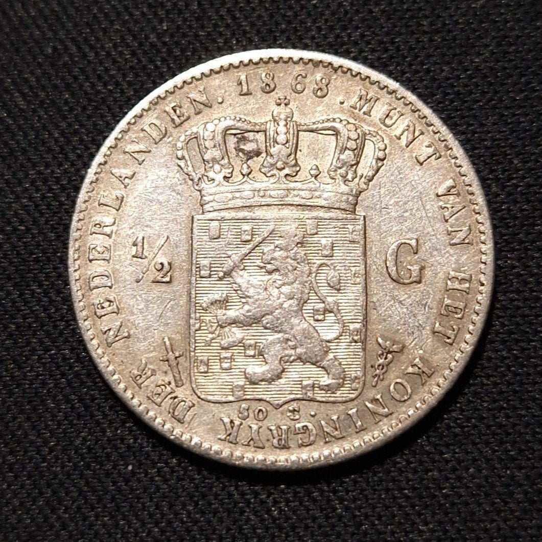 1/2 gulden 1868, Postzegels en Munten, ½ gulden, Koning Willem III, Verzenden, Zilver