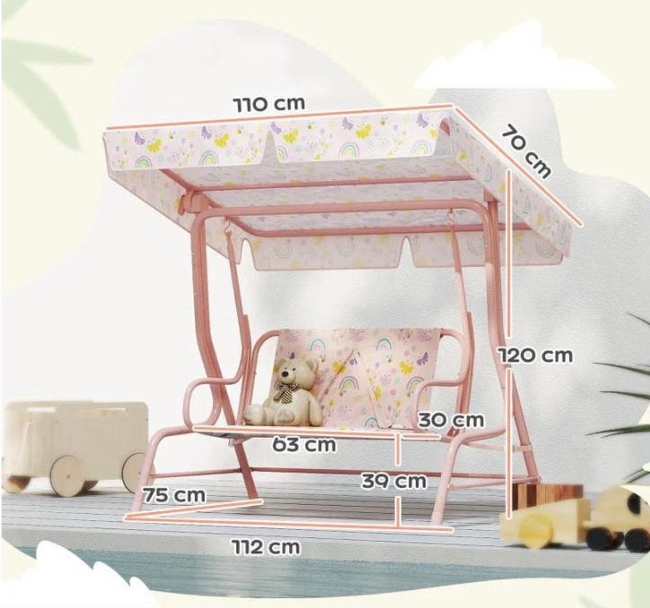 Roze Kinderschommelbank met Zonnescherm - Nieuw, Nieuw, Ophalen of Verzenden, A, Schommel