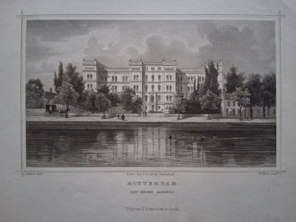 Het Nieuwe Gasthuis, Rotterdam (1800-1899), 1800 - 1899, Stadsgezicht, Ophalen of Verzenden, Origineel