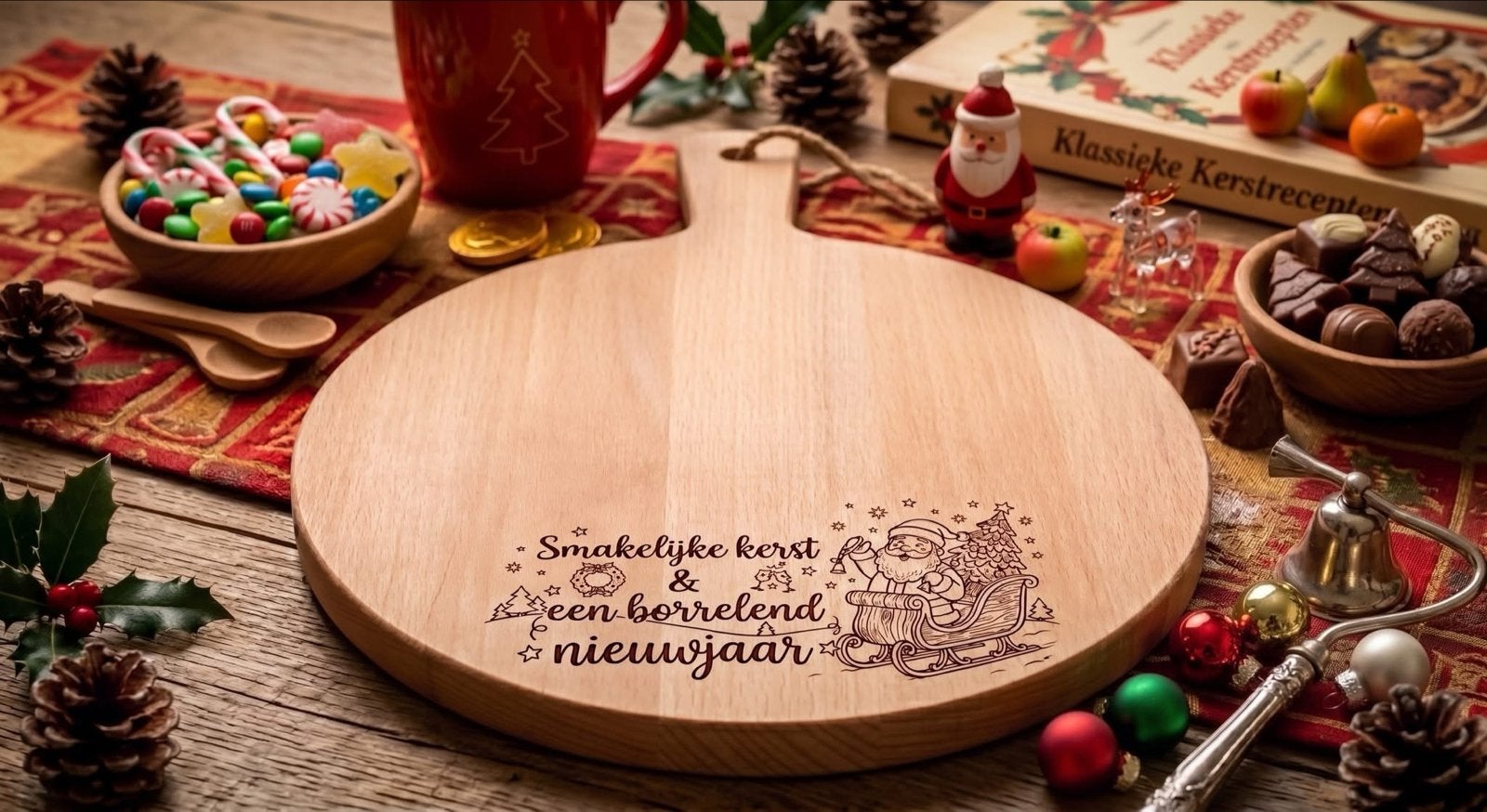 Gegraveerde Borrelplank - Sinterklaas & Kerst (30cm), Overige typen, Hout, Laser Creative, Nieuw