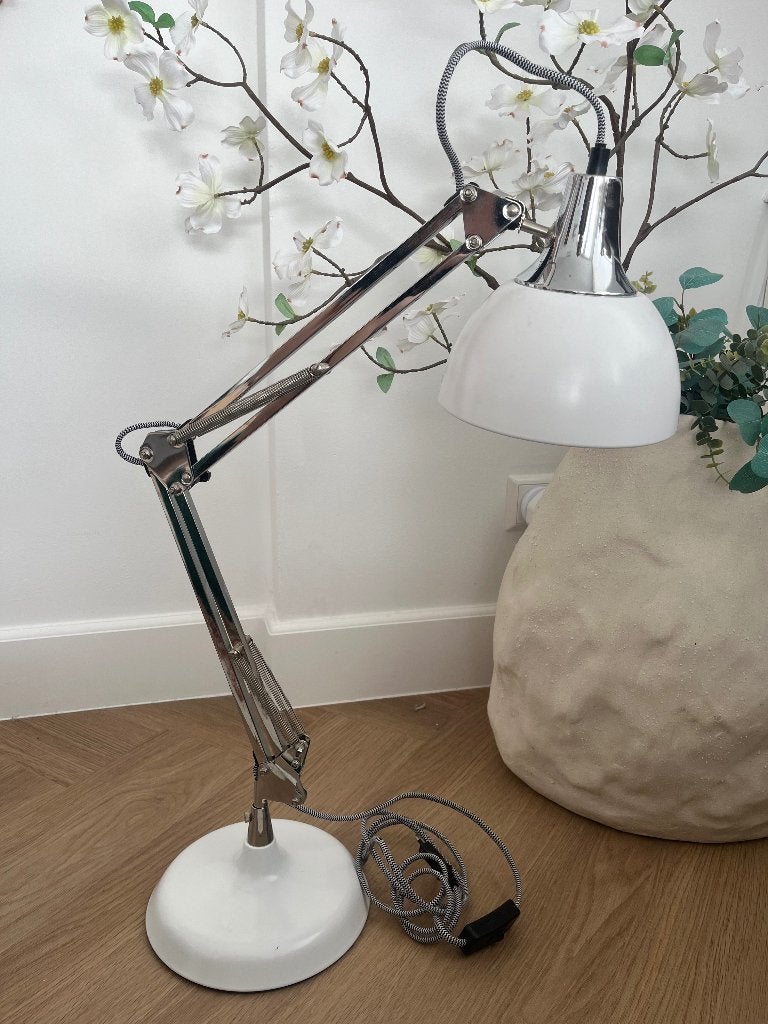 Classic metal architect lamp / desk lamp (white/chrome), Ophalen, Bureaulamp, Wit, E27 (groot)