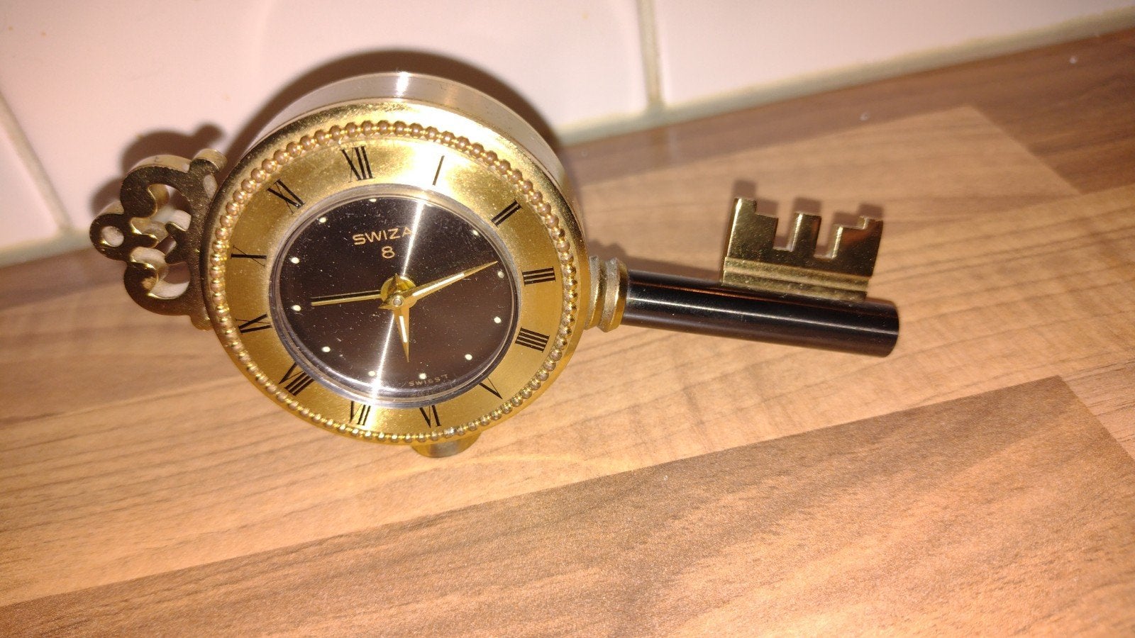 vintage Swiza 8 tafelklok sleutel klok wekker, Antiek en Kunst, Ophalen of Verzenden