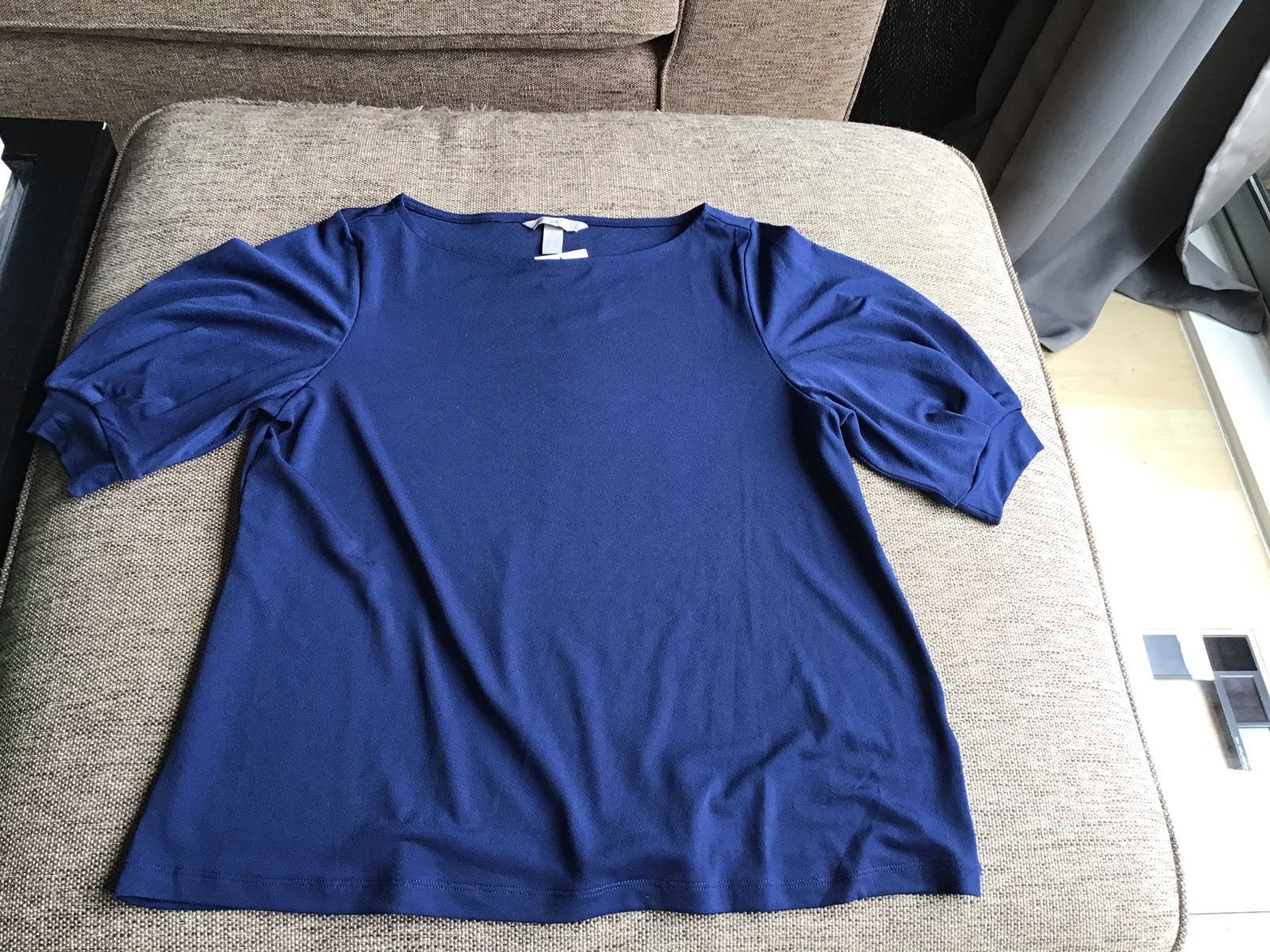 Blauwe boothals shirt H&M maat M, Kleding | Dames, Maat 38/40 (M), Blauw, Nieuw, Ophalen of Verzenden