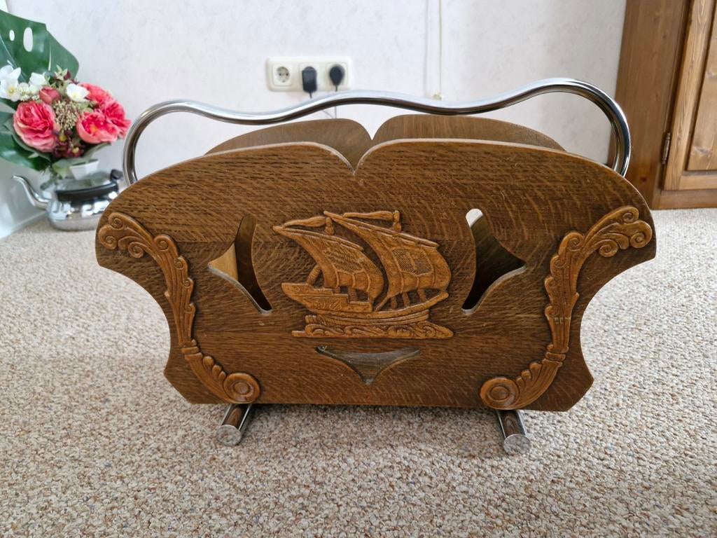 Vintage krantenbak met scheepsmotief, Huis en Inrichting, Woonaccessoires | Overige, Ophalen, Gebruikt