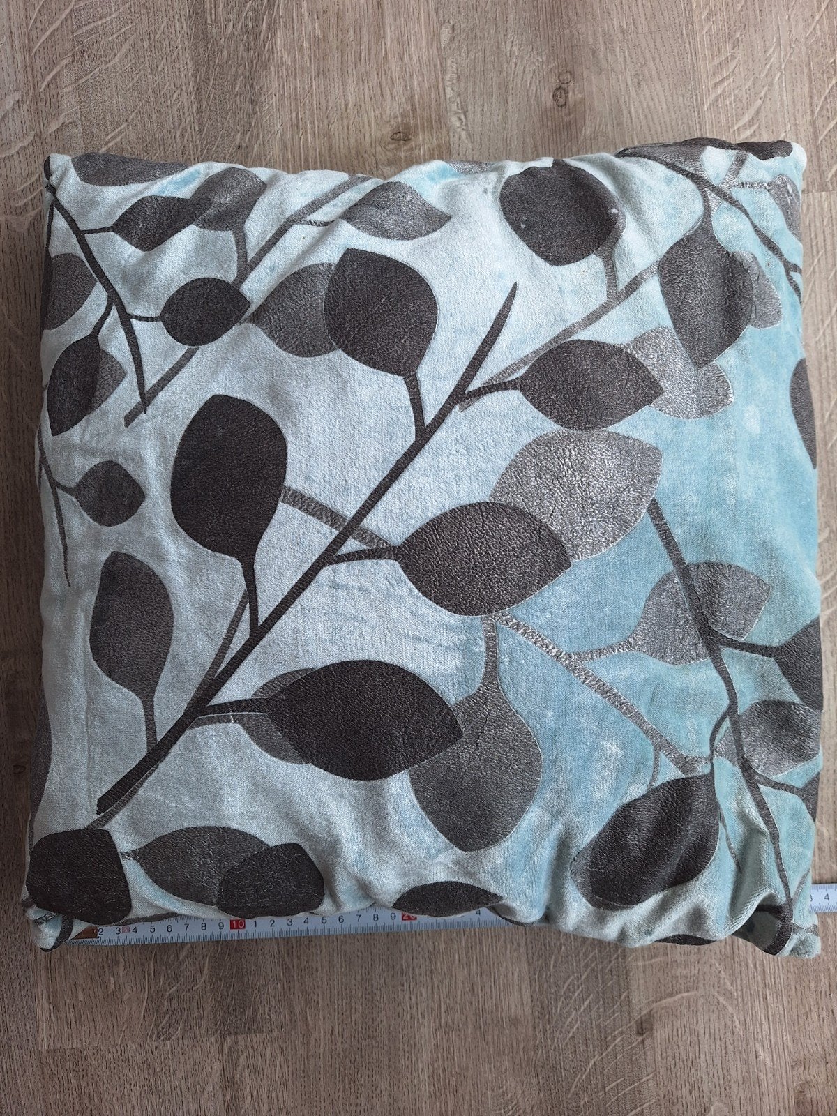 Sierkussen met bladerenprint - Unique Living, Wasbaar, Blauw, Vierkant, Ophalen of Verzenden
