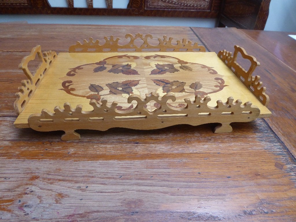 Vintage dienblad met marqueterie, Antiek en Kunst, Ophalen of Verzenden