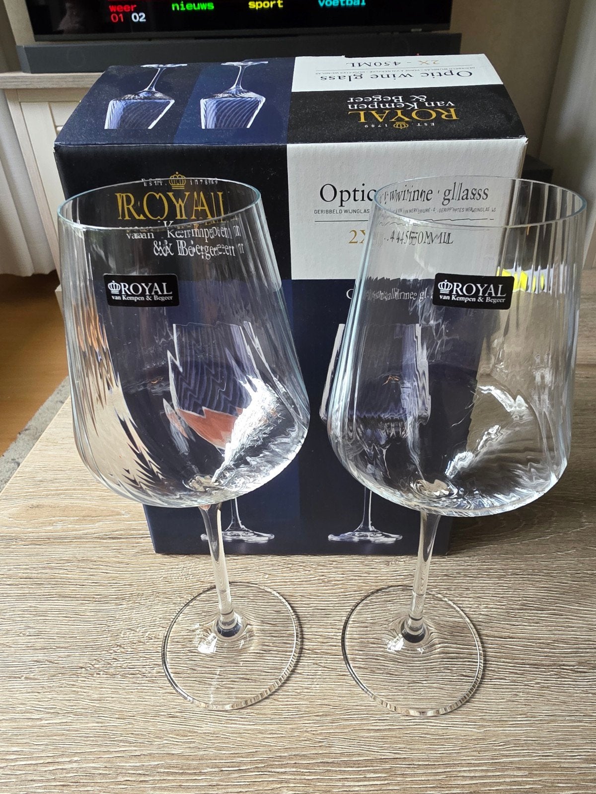 Royal van Kempen & Begeer Optic wijnglazen - 2x 450ml, Nieuw, Ophalen of Verzenden, Overige merken, Glas
