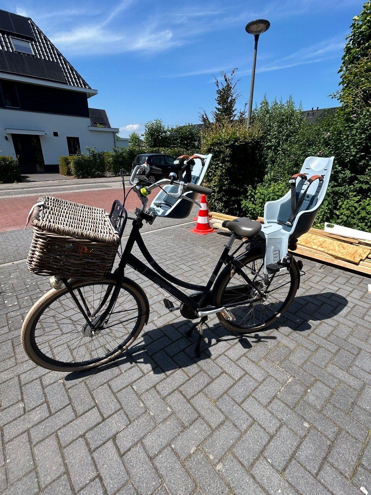 Damesfiets met kinderzitjes en mand, Terugtraprem, Ophalen, Overige merken, 53 tot 56 cm