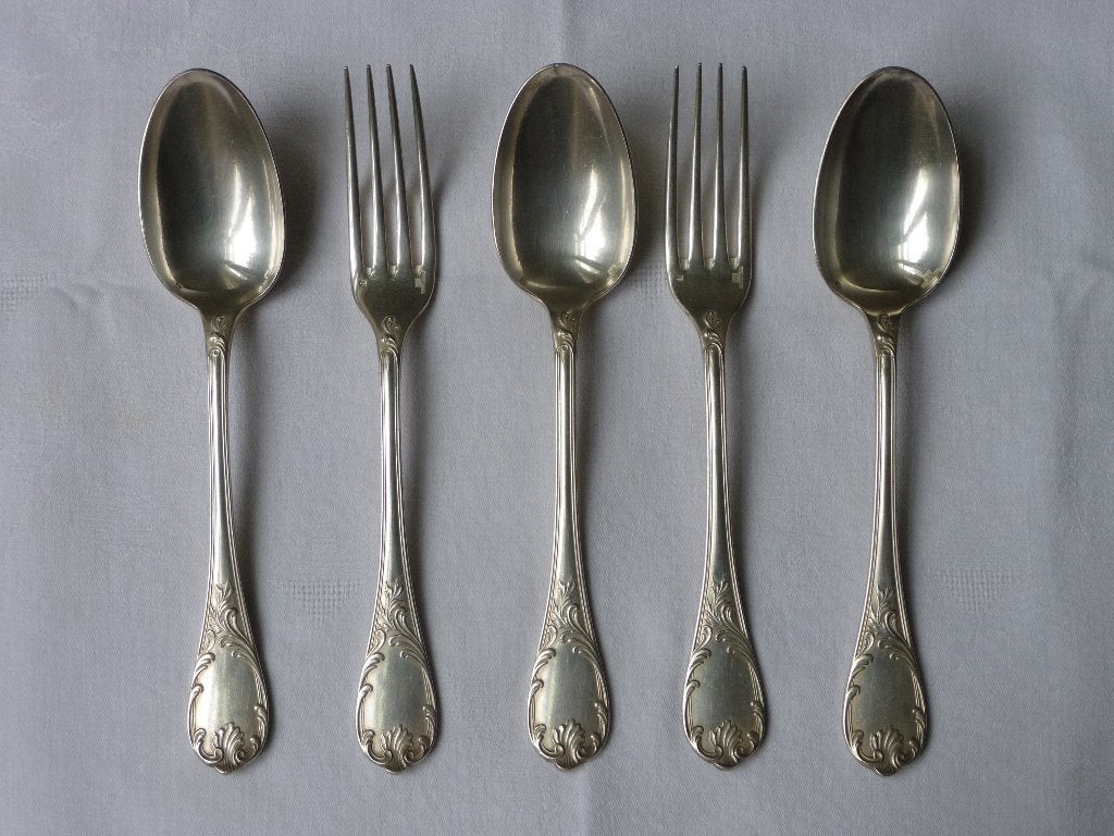 Christofle Marly set van 3 dinerlepels en 2 dinervorken, Ophalen of Verzenden