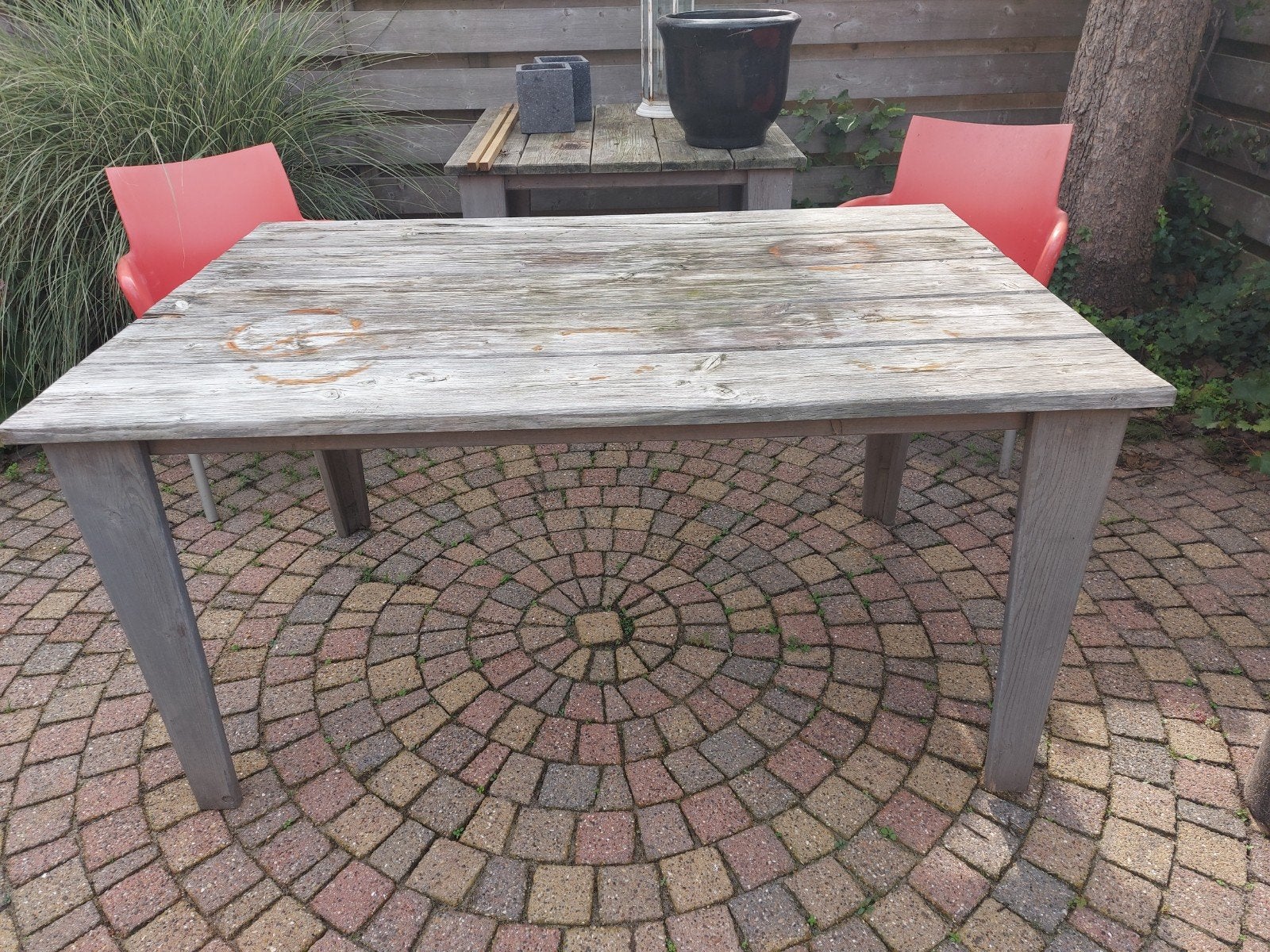 Robuuste houten tuintafel - Gebruikt, Ophalen of Verzenden, Gebruikt, Vierkant, Hout