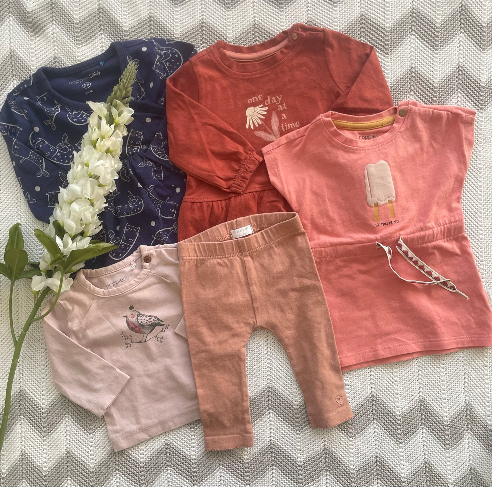 Leuk 5-delig baby heefstkleding pakketje van Noppies, 50/56, Kinderen en Baby's, Ophalen of Verzenden, Gebruikt, Maat 56