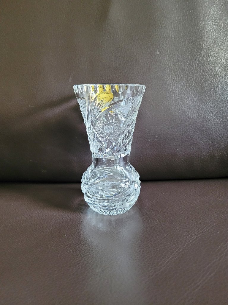 Vintage handgeslepen kristallen vaasje van Gibas Łodygowice, Antiek en Kunst, Antiek | Glas en Kristal, Ophalen of Verzenden