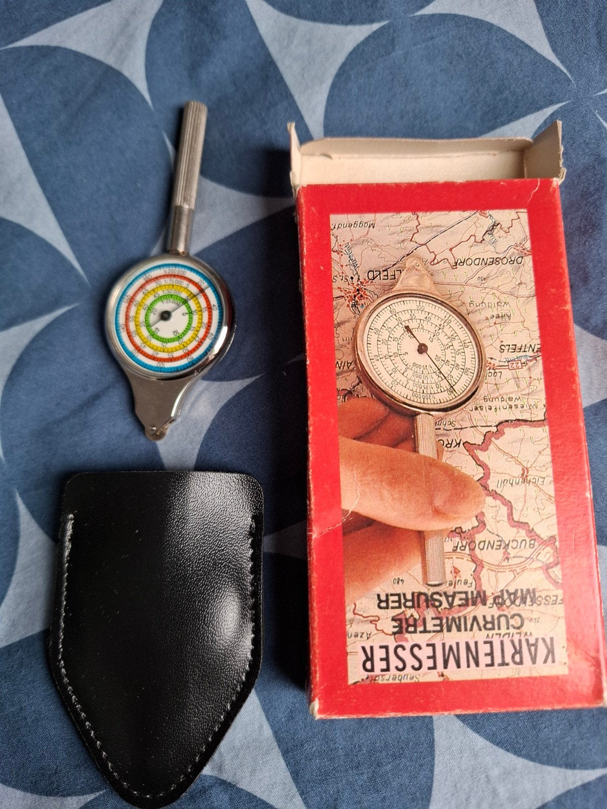 Vintage Curvimeter/Kartenmesser met etui en doos, Antiek en Kunst, Ophalen of Verzenden